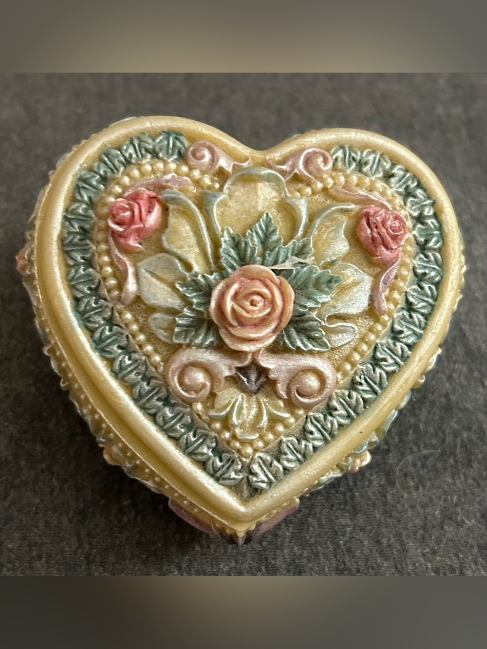 Vintage Heart-Shaped Floral Trinket Box by ArtMark